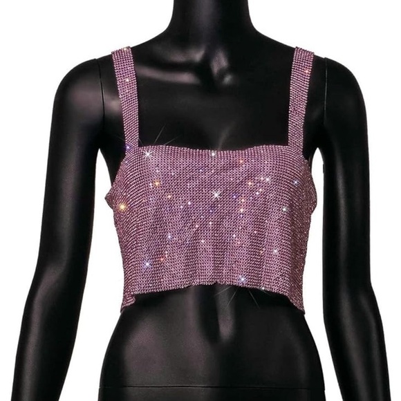 Women Sexy Sparkly Crystal Rhinestone Crop Top - Picture 4 of 7